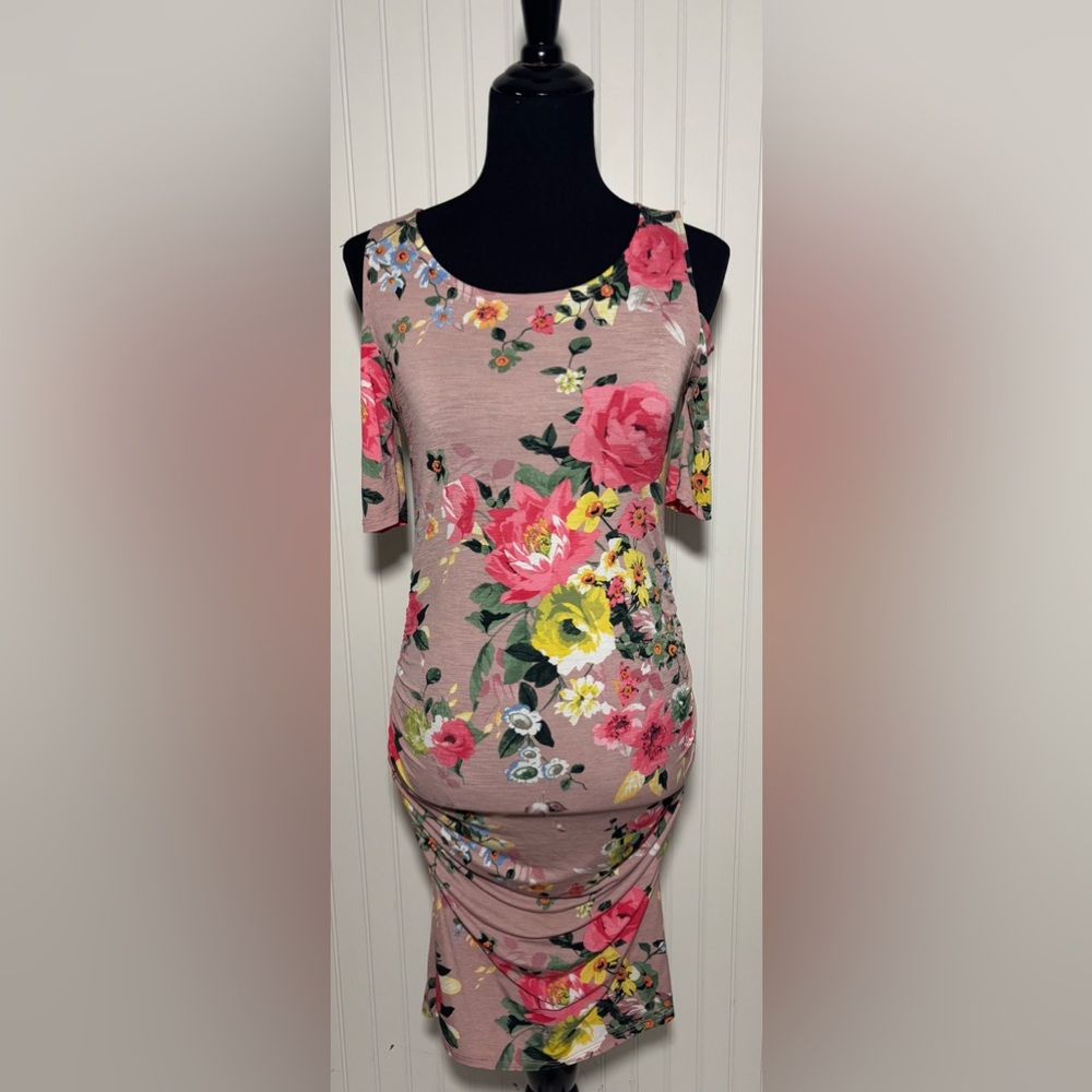 My Bump Dress Shoulder Cut Out Floral Maternity Size Small Fitted Flowers